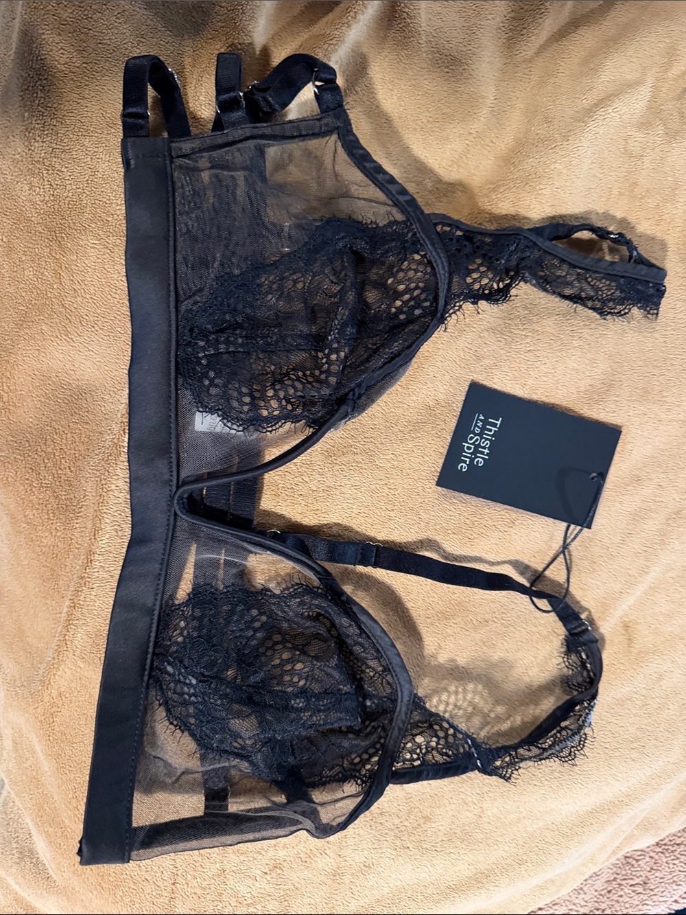 Thistle and Spire Black Sheer Lace Unlined Bralette